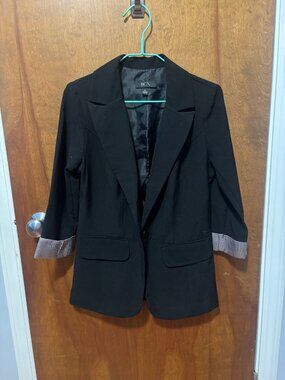 BCX Black Blazer Single Button Striped Cuff M
